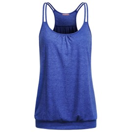 NEWMEEN Blevonh Women's Scoop Neck Spaghetti Strap Racerback Workout Cami Tank Tops (Blue, XX-Large)