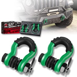AMBULL Shackles 3/4 Inch D Ring Shackle (2 Pack) 45,000lb Break Strength with 7/8 Inch Pin, Isolator and Washer Kits for Use with Tow Strap, Winch, Off-Road Jeep Truck Vehicle Recovery, DarkGreen