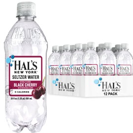 Hal's New York Seltzer Water, Black Cherry Sparkling Water, 20 Fl Oz Bottles (Pack of 12)