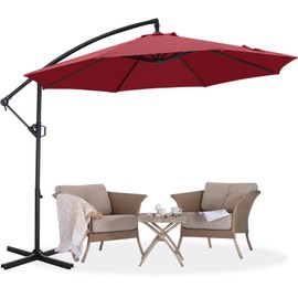 ABCCANOPY 9FT Cantilever Patio Umbrella with base included, 360° Rotation Outdoor Offset Umbrella for Backyard, Deck, Poolside (Burgundy)
