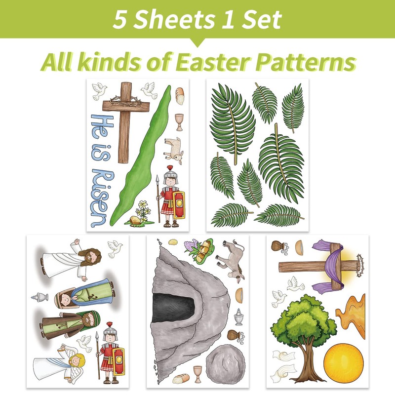 Generic Easter Window Decals, 5 Sheets, Multicolor, Classic Style, PVC