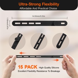 15-Pack Cord Organizer Straps, Cable Ties for Elastic Cable Management with Locking Buckle, Wire Organizers for Cords, Cord Organizer for Appliances Cord Ties for Home, Office, and Travel Use, Black