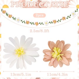 2PCS Paper Flower Garland, Paper Leaves Banner Crepe Flower Garland Decorations for Wall Anniversary Wedding Birthday Arch Decor, Floral Garland (8.2ft)