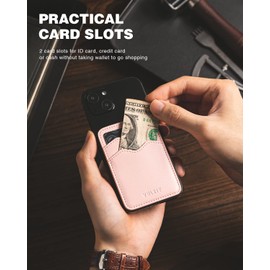 VULKIT Stick on Card Holder Compatible for iphone Leather Cell Phone Wallet Credit Card Case Strong Sticker for Women(Pink)