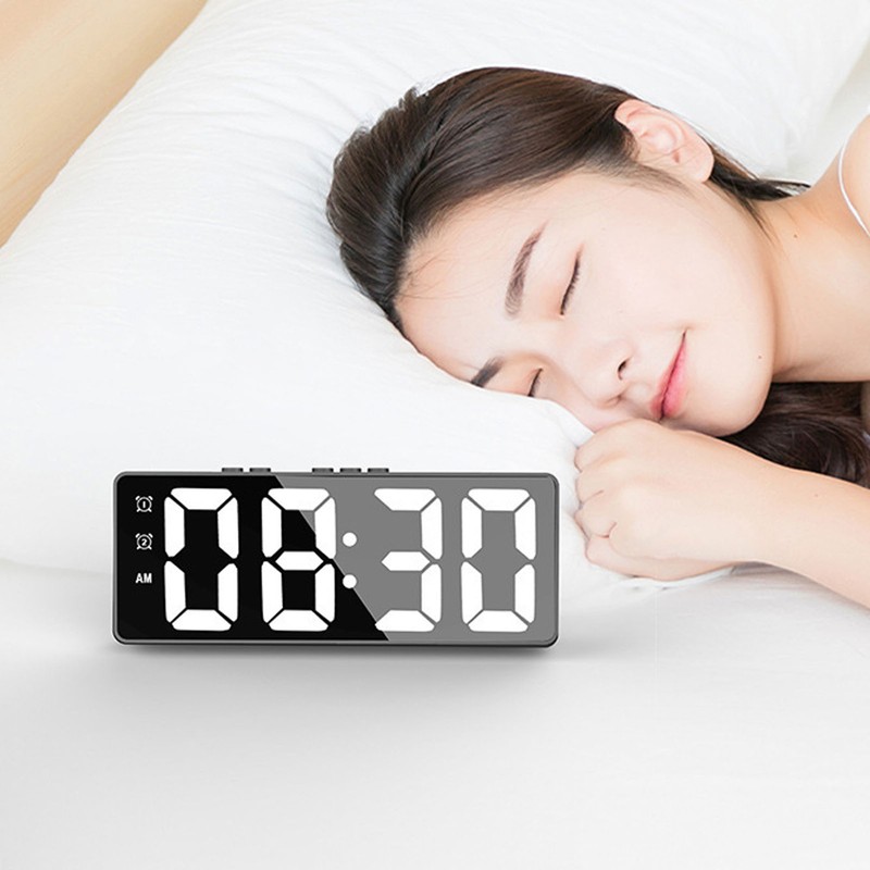 Digital Alarm Clock Temperature Display LED Mirror Electronic Clocks for