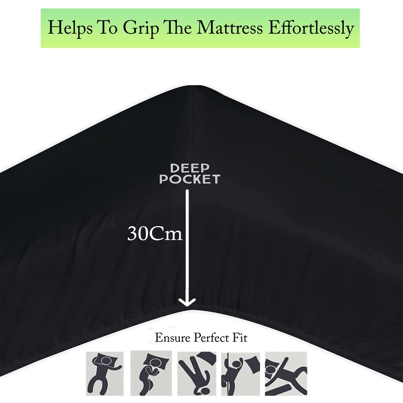 Black King Size Fitted Sheets Microfiber Fitted Sheet Deep Pocket