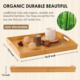 Joy&Grace Bamboo Serving Tray Bed Tray with Handles, Breakfast Coffee Table Tray for Eating and Serving, Decorative Wood Ottoman TV Tray, Serving Platter for Charcuterie,17 x 13 inches