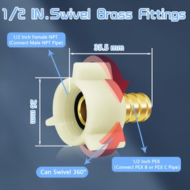 Boltigen 5 Pack 1/2 Inch Brass Crimp PEX Fittings - 1/2" PEX x 1/2" NPT Female Threaded Swivel Adapter, Swivel Elbow Connector for Plumbing, RV, Sink Faucet, Water Line Tubes (NPSM Thread Compatible)