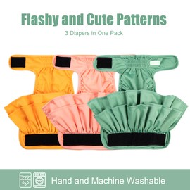 wegreeco Dog Diapers Female (3 Pack), Highly Absorbent Dog Diapers for Female Dogs, Washable Dog Diapers for Dogs in Heat, Incontinence, or Excitable Urination (HLF, X-Large)