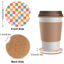 Ceramic Cup Holders Car Coasters for Women/Men,Fashion Absorbent Drink Cup Car Holder Coasters with A Finger Notch 2.56" Pack of 2,Retro Checkered Colorful