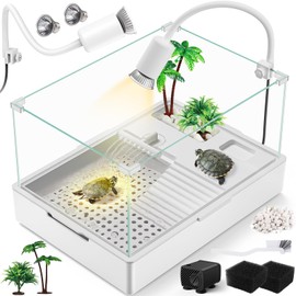 MoonOrange Turtle Aquarium Kit(Tank+Light+Water Pump), Acrylic Turtle Tank Starter Kit with Upgrade Rain Shower Head, Adjustable Water Pump, Higher Fences. (S-Kit)