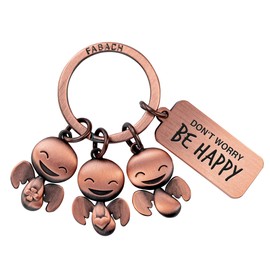 FABACH Guardian Angel Keyring Happy Trio with Engraving – Lucky Angel Gift Angel Lucky Charm Motivation – Don't Worry Be Happy, Antique rose gold.