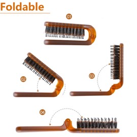 ShiningUU 2 Pack Folding Mini Hair Brushes, Boar Bristle Compact Collapsible Travel Hair Brush for Women Men, Small Hair Brushes, Detangling Smoothing Hair Brush
