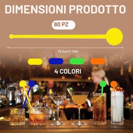 Leikedun 80 Touillette Cocktail Riutilizzabili in PS - Agitatore Cocktail Bastoncini Mescolatori Colorati 18cm per caffè, Succo, Vino, Milkshake - Plastica Alimentare Senza BPA, Multicolore