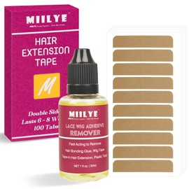MIILYE Hair Extension Replacement Tape 100 Tabs with Remover, Double Sided, 6+ Weeks Hold Time, No Residue, Tape-ins-Extension Reinstallation