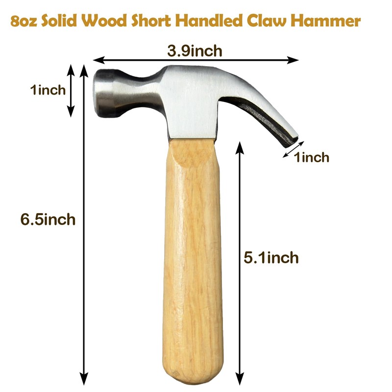 Mini Claw Hammer, Wooden Short Handle Claw Hammer 8 OZ