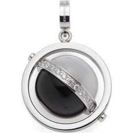 JEWELS BY LEONARDO Clip & Mix Rita Pendant Silver Stainless Steel Rotating Ball White and Black Catseye Rail with Zirconia Stones Jewellery Gift 024421, Stainless Steel, No Gemstone