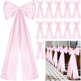 Knitgrip Large Wedding Pew Bows with Long Tails 12 x 26 Inch Wedding Aisle Decorations Bows Satin Ribbon Bows Wedding Background Decor for Bridal Shower Reception Wedding Ceremony(Pink,12 Pcs)