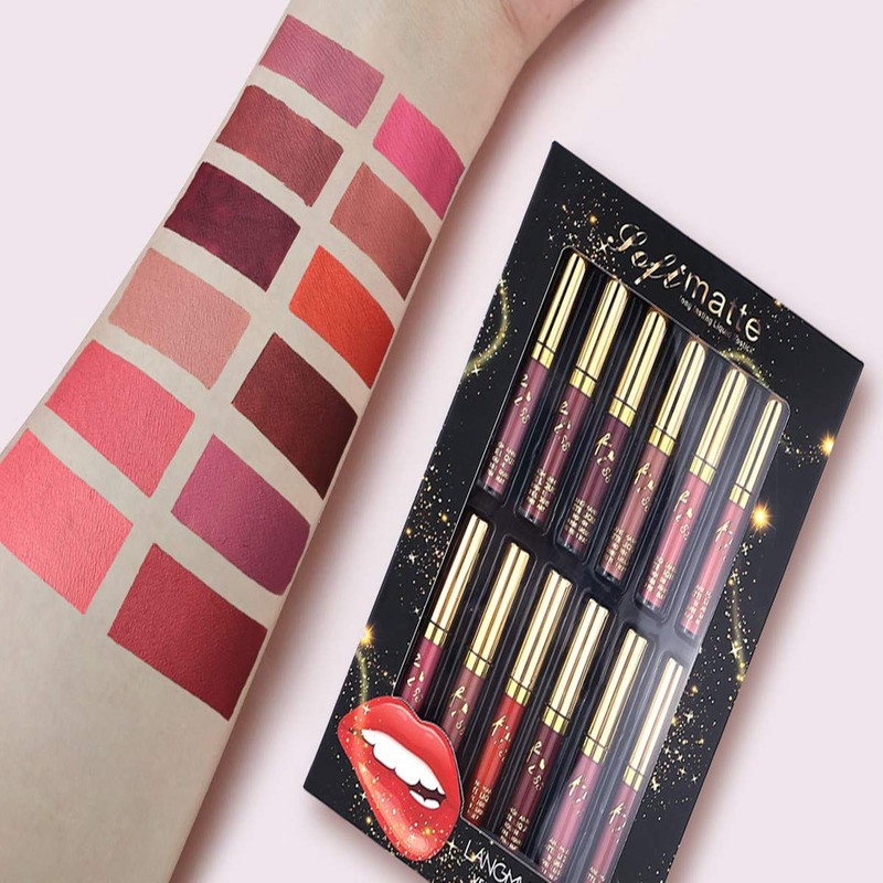 12 Pieces/Lot Lipstick Set, Matte Velvet Liquid Lipsticks, Waterproof, Non-Stick