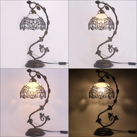 WERFACTORY Tiffany Lamp White Bend Stained Glass Style Table Lamp, Metal Leaf Base 8X10X21 Inches Desk Reading Light Decor Small Space Bedroom Home Office S508W Series