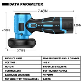 ZFULVO Brushless Cordless Angle Grinder Kit, 19500rpm Mini Electric Angle Grinding Tool with 2x16.8V 2000mAh Battery and 6-Cutting Discs, Grinder Handheld Cutter for Metal Wood