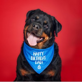 Happy Birthday Dad! Dog Bandana | 100% Cotton Adjustable Triangle | Made in USA | Birthday Party Supplies | Outfit Prop Photoshoot |Royal, One Size (171)