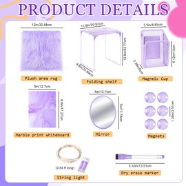 Honoson 13 Pcs Locker Organizer and Decorating Kit, First Day of School Essentials for Girl Marble Print Whiteboard with Markers Locker Shelf Plush Area Rug Mirror Magnetic Cup (Neutral Color)