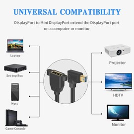Duttek Mini Displayport to Displayport 1.4 Adapter, 8K Extreme Thin Left Angled Mini Dp Male to DP Female Extension Cable with Screw Panel Mount Support Bi-Directional Transmission. 1Ft/30cm