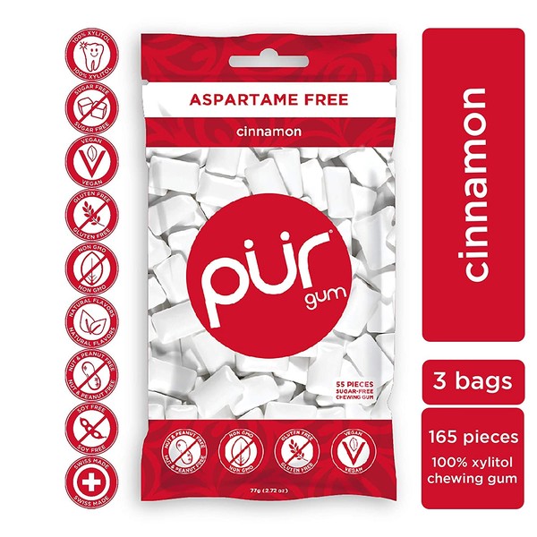 PUR 100% Xylitol Chewing Gum, Sugarless Cinnamon, Sugar free &