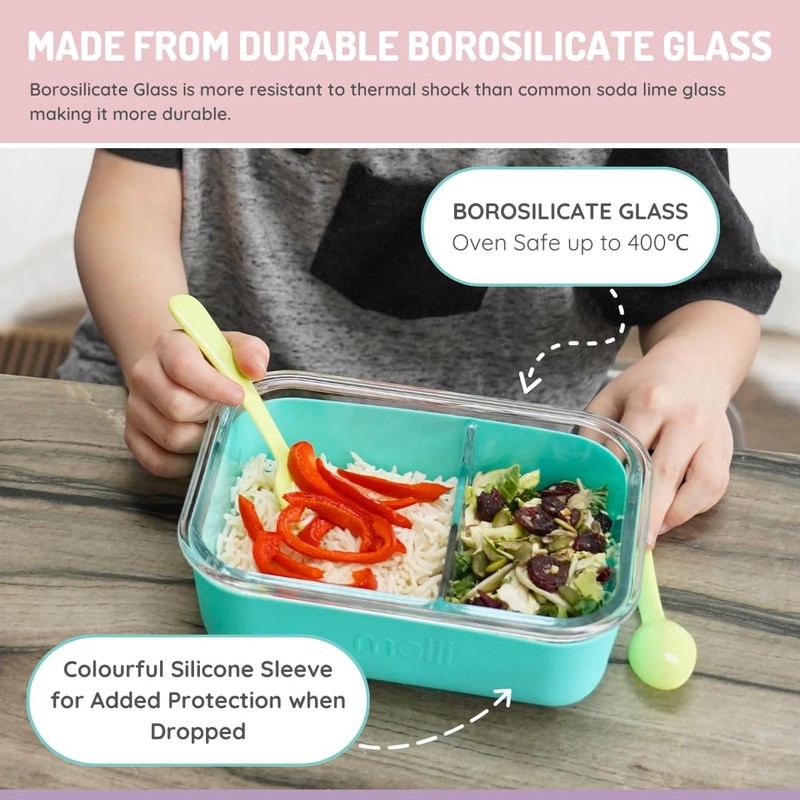 melii Glass Bento Box with Silicone Sleeve, Resistant Borosilicate, Airtight