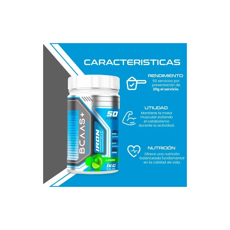 Aminoácidos Bcaas Glutamina Iron Fit 1kg Cu 2 Piezas