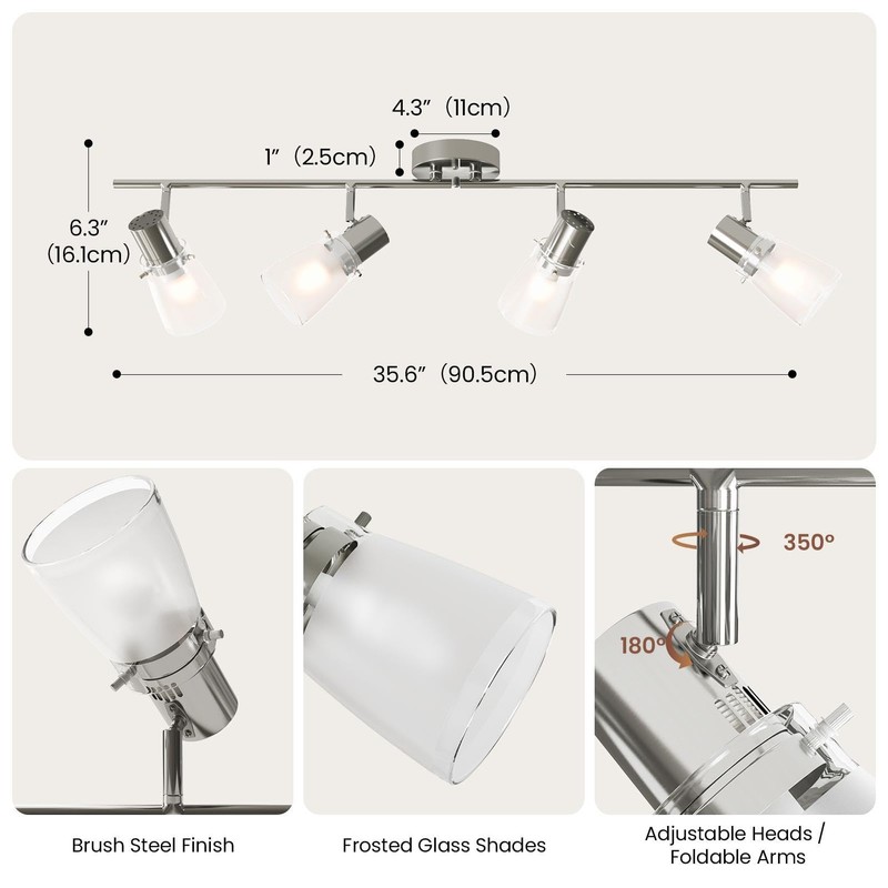 Laite Lumens 4-Light Track Lighting Kit, Brushed Nickel Flush Mount