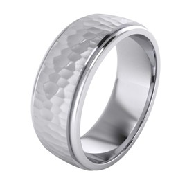 Heavy Solid Sterling Silver 8mm Hammered Unisex Wedding Band Comfort Fit Ring Raised Center Polished Sides (T)