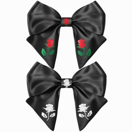 Black Hair Bows 2pcs Set Clips Floral Design for Teens Women Girls