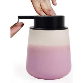 INGOFIN Ceramic Foaming Soap Dispenser - 12oz Foam Hand Soap Dispenser Bathroom, Refillable Modern Dish Dispenser with Pump for Kitchen, Beige and Pink
