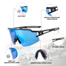 ROCKBROS Cycling Glasses Polarised Cycling Glasses for Men and Women Sports Glasses Outdoor Sports Windproof and Sand Bicycle Accessories Cycling Glasses Men