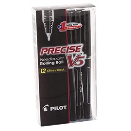 Pilot Precise V5 Needlepoint Rolling Ball Point Pen, Extra Fine, Black, 12 Count