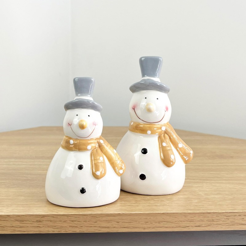 Alfie Francis Set of 2 White Ceramic Snowmen Ornaments/Figurines Christmas