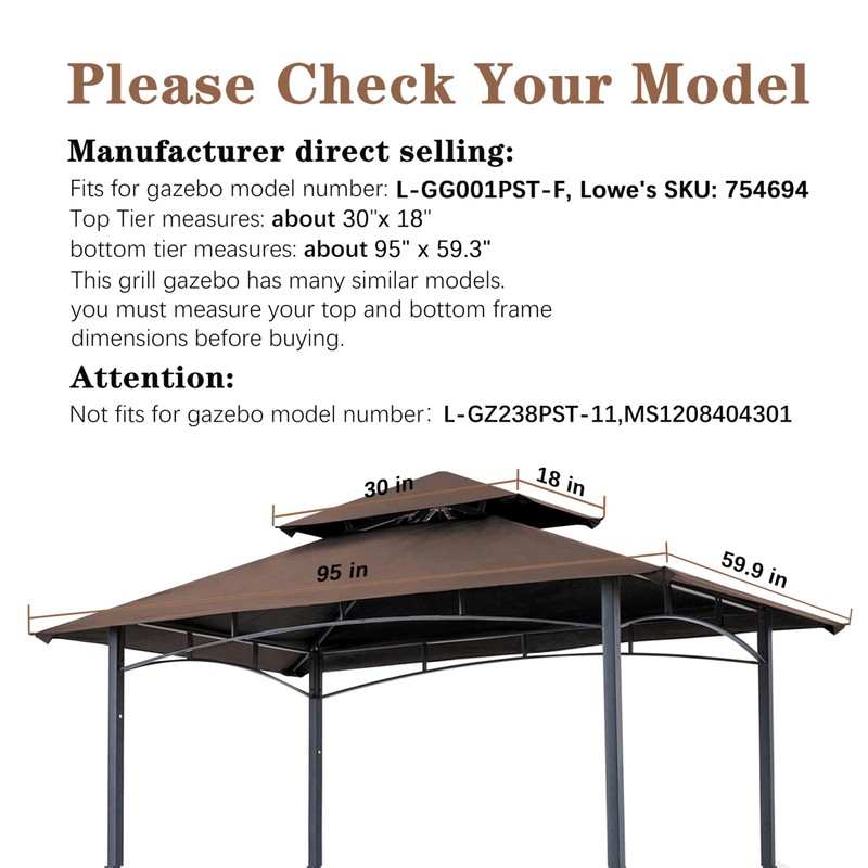 SCOCANOPY Upgraded Ripstop Fabric Replacement Canopy Grill BBQ Gazebo Roof