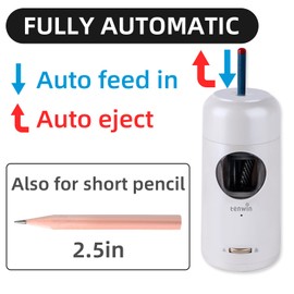 tenwin Rechargeable Electric Pencil Sharpener, Fully Automatic Pencil Sharpener for 7-11.5mm Jumbo Pencils, Hands-Free Sharpener for Colored Pencils, Auto in&Out, Adjustable Pencil Nibs, Silver