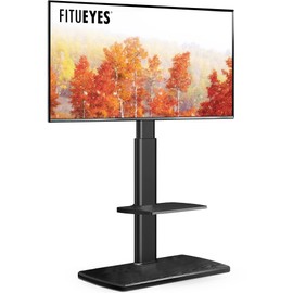 FITUEYES Floor TV Stand for Bedroom, Living Room, Tall Corner TV Stands for TVs 32 37 43 50 55 60 65 70 Inch Swivel TV Mount Stand with Height Adjustable Shelf Upgrade Sturdy Wood Base, Black