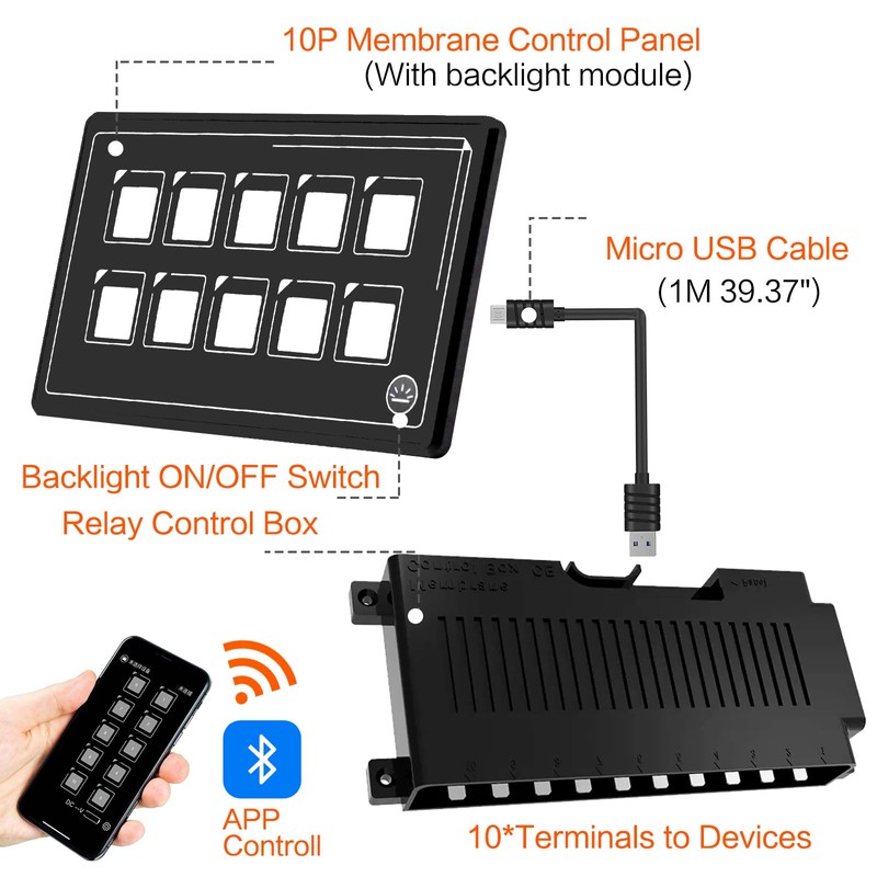 AMOMD 10P Membrane Control Switch Panel with Bluetooth APP Control