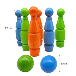 alldoro 60045 Skittles Game for Children, 8 Pieces - Plastic - 6 Cones Each 25 cm Pins Height, Colourful, with 2 Balls and Carrying Aid