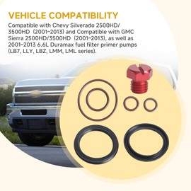 Aigemsi Fuel Filter Primer Rebuild Seal Kit with Aluminum Bleeder Screw and Viton O-Rings Compatible with Chevy & GMC 2001–2013 6.6L Duramax LB7 LLY LBZ LMM LML Series Fuel Filter Primer Pump