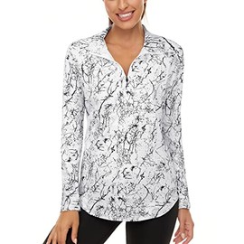 LURANEE Uv Protection Clothing Women,Gym Shirts Long Sleeve Athletic TopsOutdoor Fitness Half Zip Pullover Cooling Moisture Wicking Running Hiking Activewear Marble XX-Large
