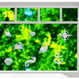 Shawula 21PCS Nautical Window Clings - Anti-Collision Decals to Save Birds From Collisions, Non-Adhesive Prismatic Vinyl Clings, Rainbow Stickers