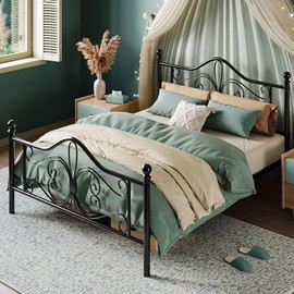 HOOMIC Queen Size Platform Bed Frame for Kids, Metal Bed Frame with Butterfly Pattern Design Headboard & Footboard, No Box Spring Needed, Easy Assembly, Black