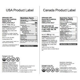 Food to Live Organic Dry Roasted Pumpkin Seed Kernels with Himalayan Salt, 1 Pound Non-GMO, Oven Roasted Whole Pepitas, No Oil Added, Shelled, Vegan, Kosher, Bulk