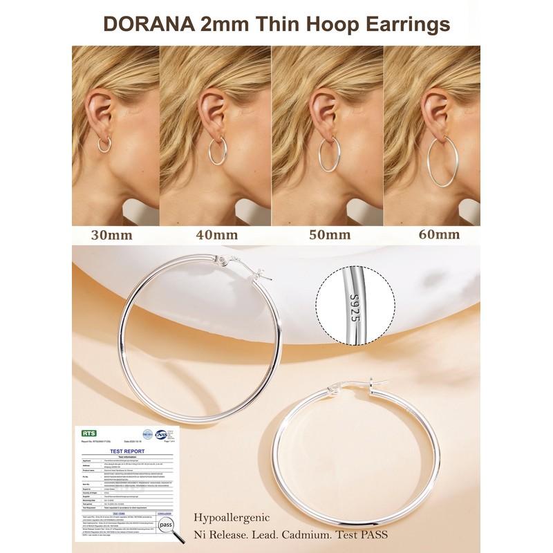 DORANA Silver Plated Hoop Earrings Large Hoop Earrings for Women