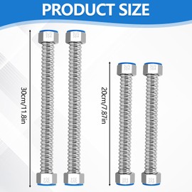Flex Hose 1/2 Inch, Pack of 4 304 Stainless Steel Tap Hose G1/2 Inch x G1/2 Inch Reinforced Hose Flex Hose for Tap Bathroom Toilet (20 cm / 30 cm)